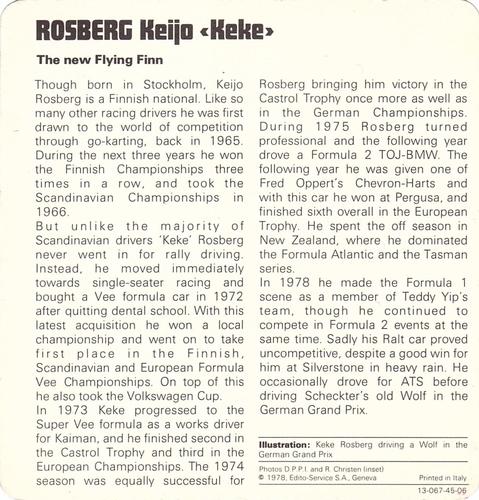 1978-80 Auto Rally Series 45 #13-067-45-06 Keke Rosberg Back