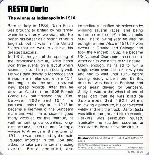 1978-80 Auto Rally Series 46 #13-067-46-06 Dario Resta Back