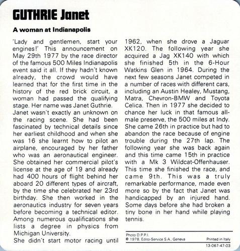 1978-80 Auto Rally Series 47 #13-067-47-03 Janet Guthrie Back