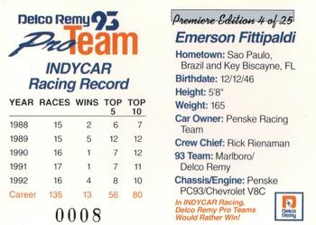 1993 Delco Remy Pro Team #4 Emerson Fittipaldi Back