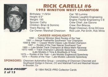 1993 Race-Pro Championship Series #2 Rick Carelli Back