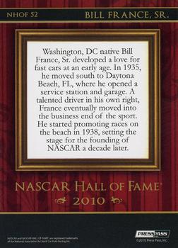 2010 Press Pass Eclipse - NASCAR Hall of Fame #NHOF 52 Bill France Sr. Back