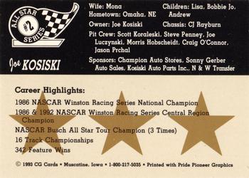 1993 CG Cards All Star Series #2 Joe Kosiski Back