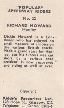 1950 Kiddy's Favourites Popular Speedway Riders #22 Richard Howard Back