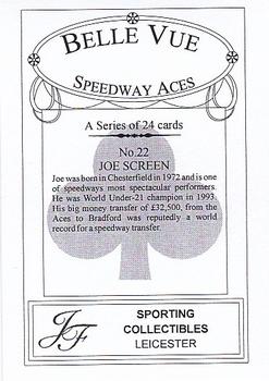2001 J F Sporting Belle Vue Speedway Aces #22 Joe Screen Back