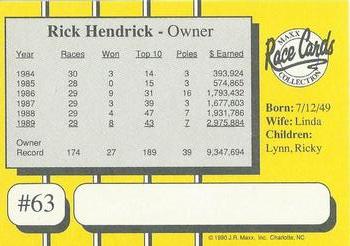 1990 Maxx - Glossy #63 Rick Hendrick Back