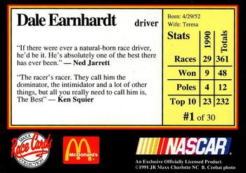 1991 Maxx McDonald's #1 Dale Earnhardt Back
