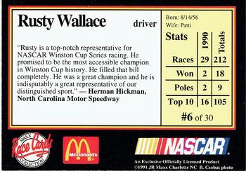 1991 Maxx McDonald's #6 Rusty Wallace Back