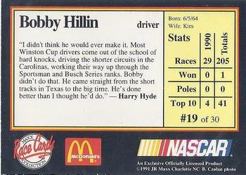 1991 Maxx McDonald's #19 Bobby Hillin Jr. Back