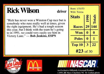 1991 Maxx McDonald's #23 Rick Wilson Back