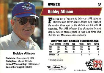 1991 Pro Set #38 Bobby Allison Back