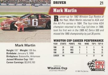 1991 Pro Set #21 Mark Martin Back