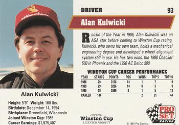 1991 Pro Set #93 Alan Kulwicki Back