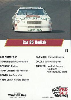 1991 Pro Set #61 Ken Schrader's Car Back