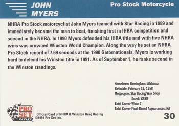 1991 Pro Set NHRA #30 John Myers Back