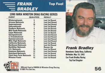 1991 Pro Set NHRA #56 Frank Bradley's Car Back