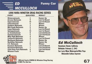 1991 Pro Set NHRA #67 Ed McCulloch's Car Back