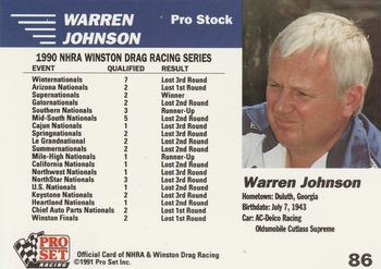 1991 Pro Set NHRA #86 Warren Johnson's Car Back