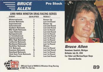 1991 Pro Set NHRA #89 Bruce Allen's Car Back