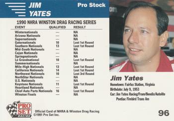 1991 Pro Set NHRA #96 Jim Yates' Car Back