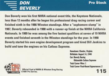 1991 Pro Set NHRA #115 Don Beverly Back