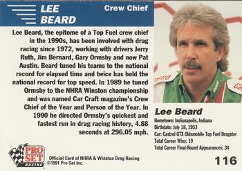 1991 Pro Set NHRA #116 Lee Beard Back