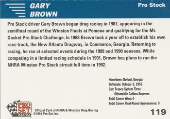 1991 Pro Set NHRA #119 Gary Brown Back