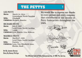 1991 Pro Set Petty Family #1 Maurice Petty /Richard Petty / Lee Petty Back
