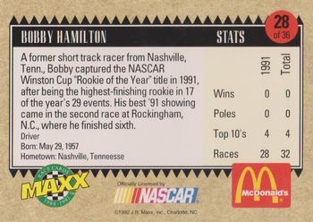 1992 Maxx McDonald's All-Star Race Team #28 Bobby Hamilton Back