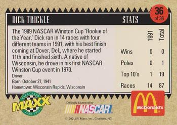 1992 Maxx McDonald's All-Star Race Team #36 Dick Trickle Back