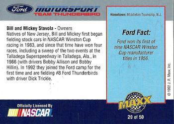 1992 Maxx Ford Motorsport #20 Bill Stavola / Mickey Stavola Back