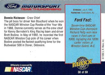 1992 Maxx Ford Motorsport #30 Donnie Richeson Back