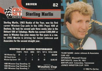 1992 Pro Set #82 Sterling Marlin Back