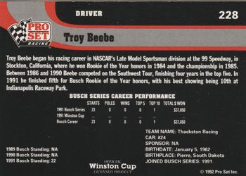 1992 Pro Set #228 Troy Beebe Back