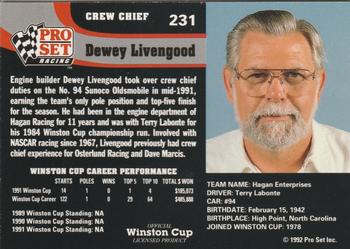 1992 Pro Set #231 Dewey Livengood Back