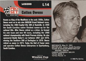 1992 Pro Set - Legends #L14 Cotton Owens Back