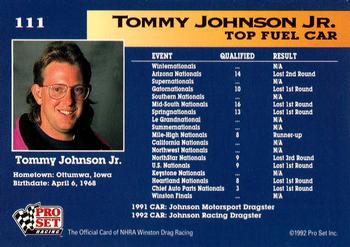 1992 Pro Set NHRA #111 Tommy Johnson Jr.'s Car Back