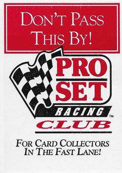 1992 Pro Set NHRA #NNO Pro Set Racing Club Front