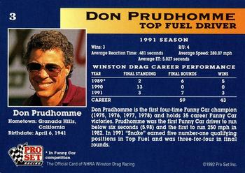 1992 Pro Set NHRA #3 Don Prudhomme Back