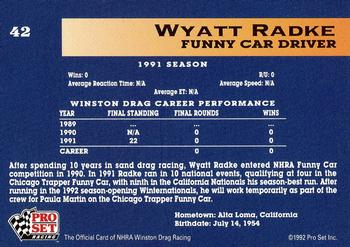 1992 Pro Set NHRA #42 Wyatt Radke Back