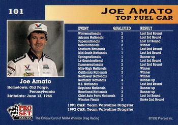1992 Pro Set NHRA #101 Joe Amato's Car Back