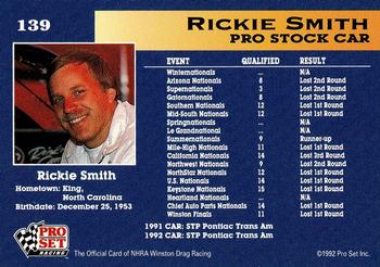1992 Pro Set NHRA #139 Rickie Smith's Car Back