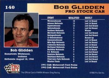 1992 Pro Set NHRA #140 Bob Glidden's Car Back