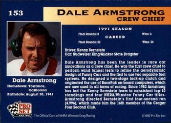 1992 Pro Set NHRA #153 Dale Armstrong Back