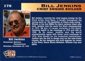 1992 Pro Set NHRA #178 Bill Jenkins Back