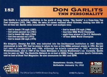 1992 Pro Set NHRA #182 Don Garlits Back