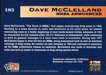 1992 Pro Set NHRA #183 Dave McClelland Back
