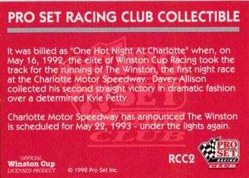 1992 Pro Set Racing Club #RCC2 Charlotte Motor Speedway Back