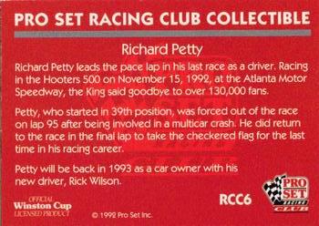 1992 Pro Set Racing Club #RCC6 Richard Petty's Car Back
