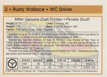 1992 Traks #2 Rusty Wallace Back